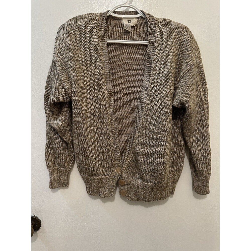 Vintage Thermo JAC Linen Blend Gold Cardigan Size Medium Chunky Holiday Sparkly